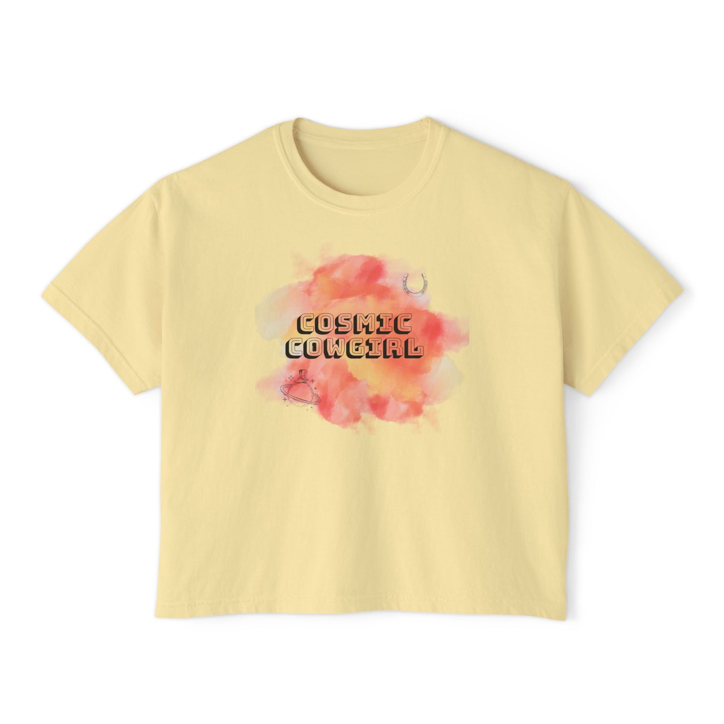 Cosmic Cowgirl Women's Boxy Tee - Soft Pastel Graphic Shirt for Lovers