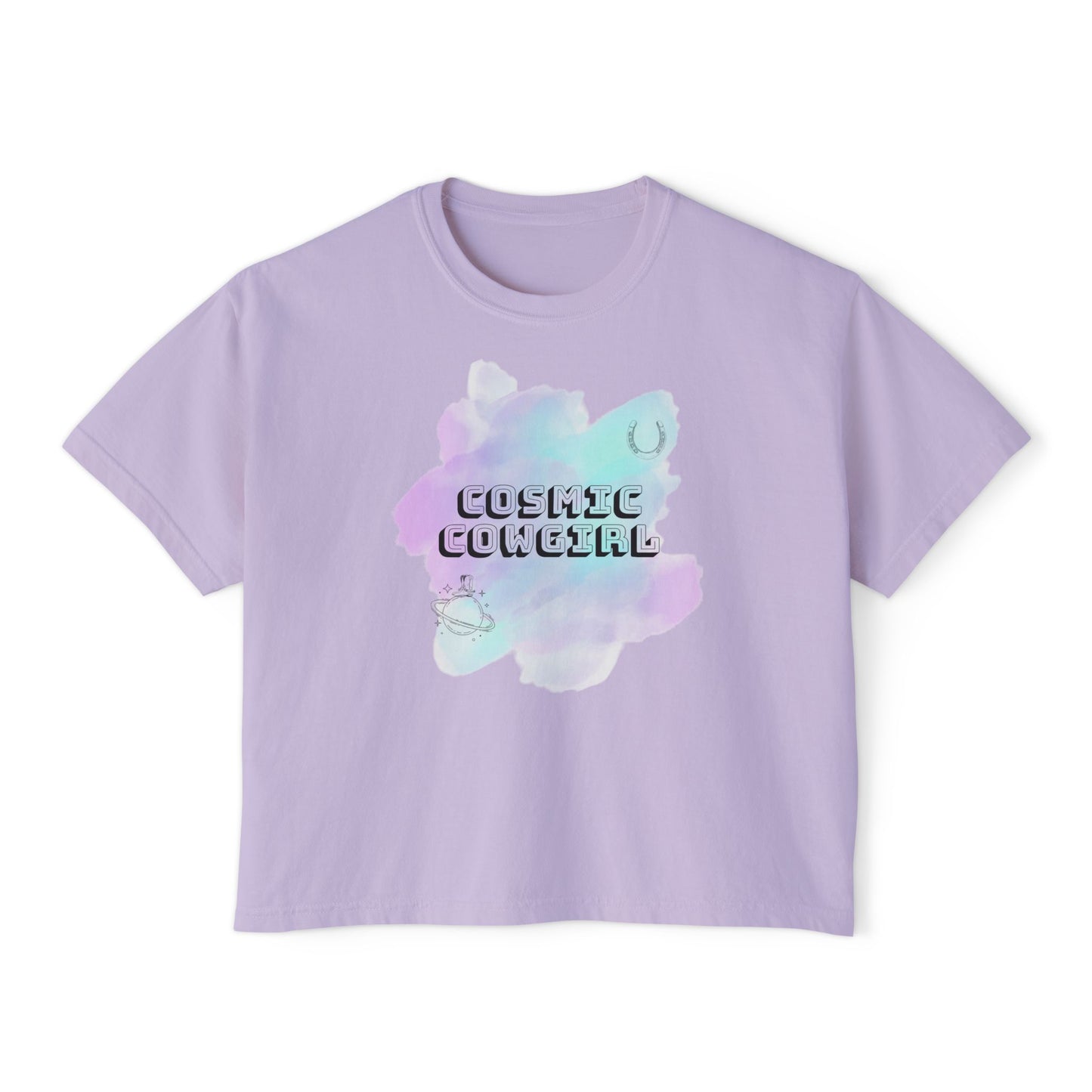 Cosmic Cowgirl Women's Boxy Tee - Soft Pastel Graphic Shirt for Lovers