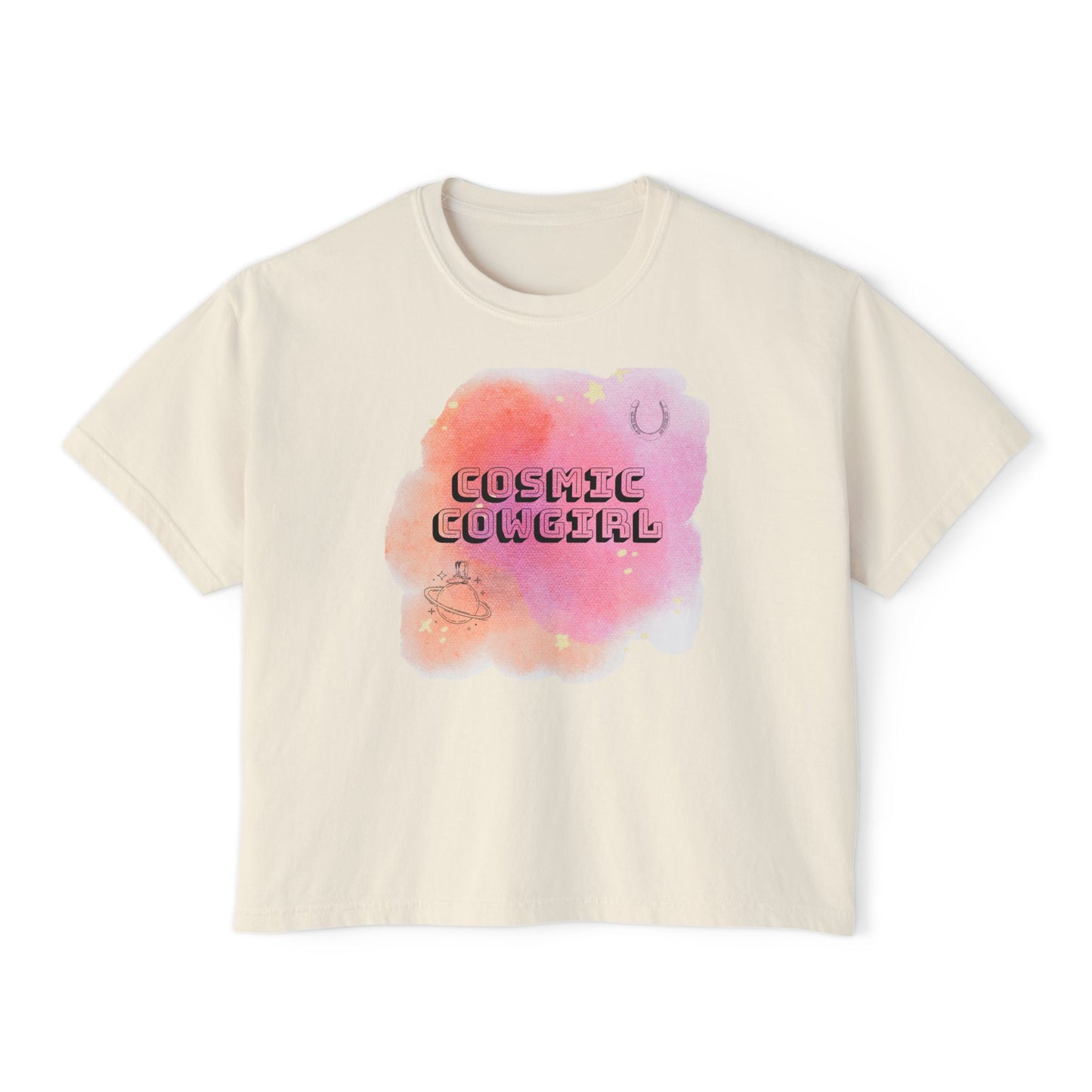 Cosmic Cowgirl Women's Boxy Tee - Soft Pastel Graphic Shirt for Lovers