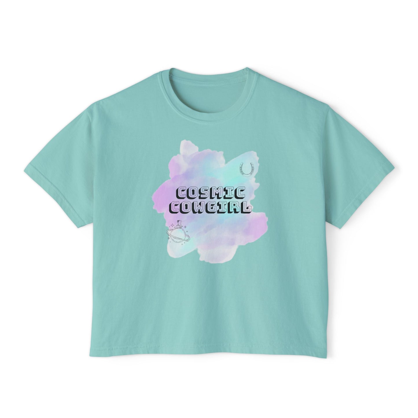 Cosmic Cowgirl Women's Boxy Tee - Soft Pastel Graphic Shirt for Lovers