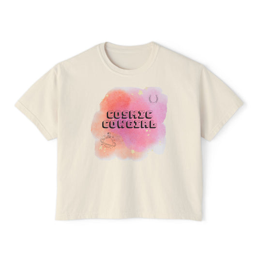 Cosmic Cowgirl Women's Boxy Tee - Soft Pastel Graphic Shirt for Lovers