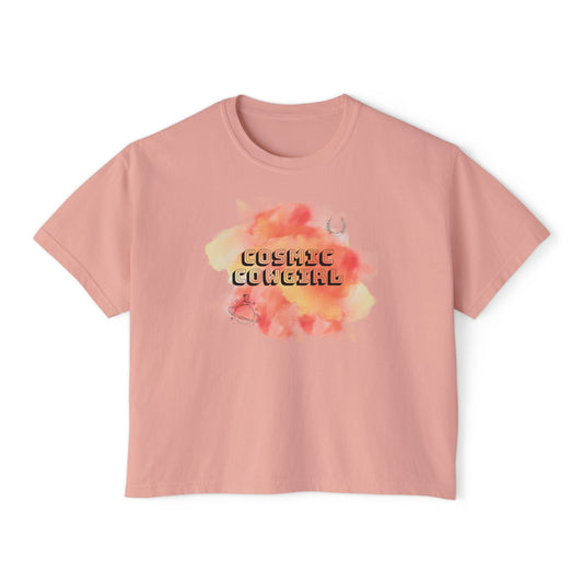 Cosmic Cowgirl Women's Boxy Tee - Soft Pastel Graphic Shirt for Lovers